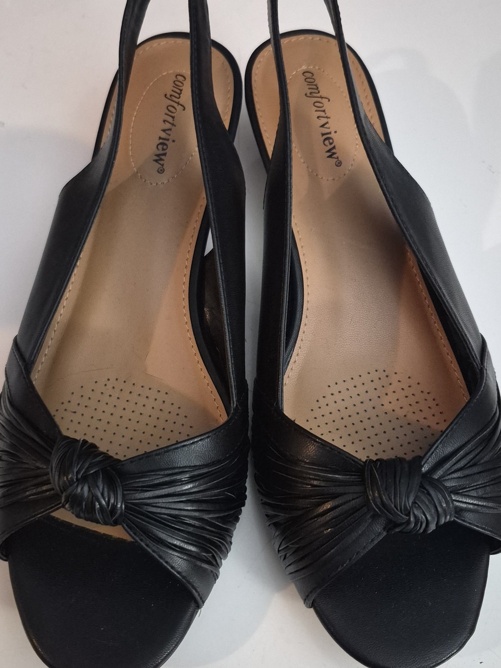 comfortview Black Slingback Knot Peep Kitten Heel